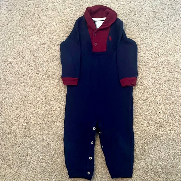 Ralph Lauren Boys French Rib Cotton Shawl Collar Coverall size 9M - Picture 1 of 6